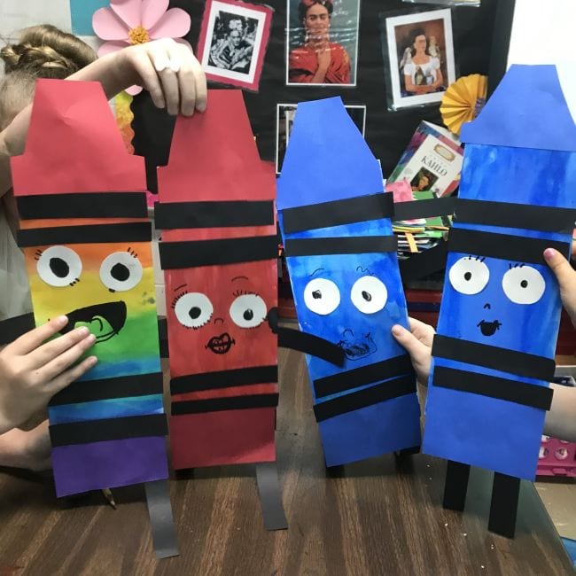 Kindergarten Art Projects Elements of the Art Room 2 Craft project crayons are shown.