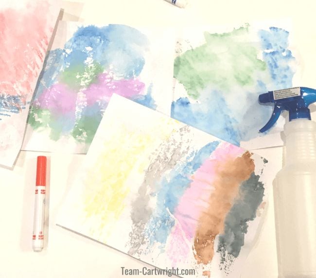 Kindergarten Art Watercolor Markers Pastel abstract art made with markers and water spray bottle