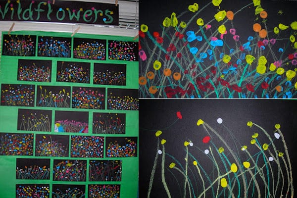 Flowers Flower drawings on a black background are shown.