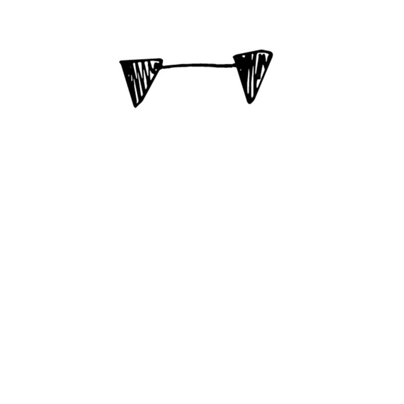 A white background has two dog ears drawn as upside down triangles with a black line connection them in this first step of how to draw a dog.
