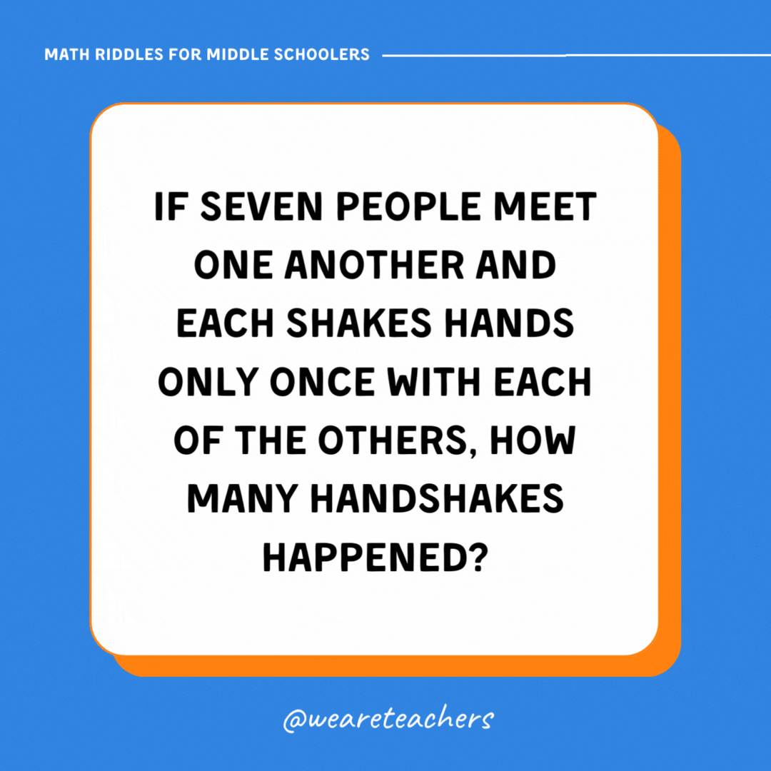 If seven people meet one another and each shakes hands only once with each of the others, how many handshakes happened? If seven people meet one another and each shakes hands only once with each of the others, how many handshakes happened?