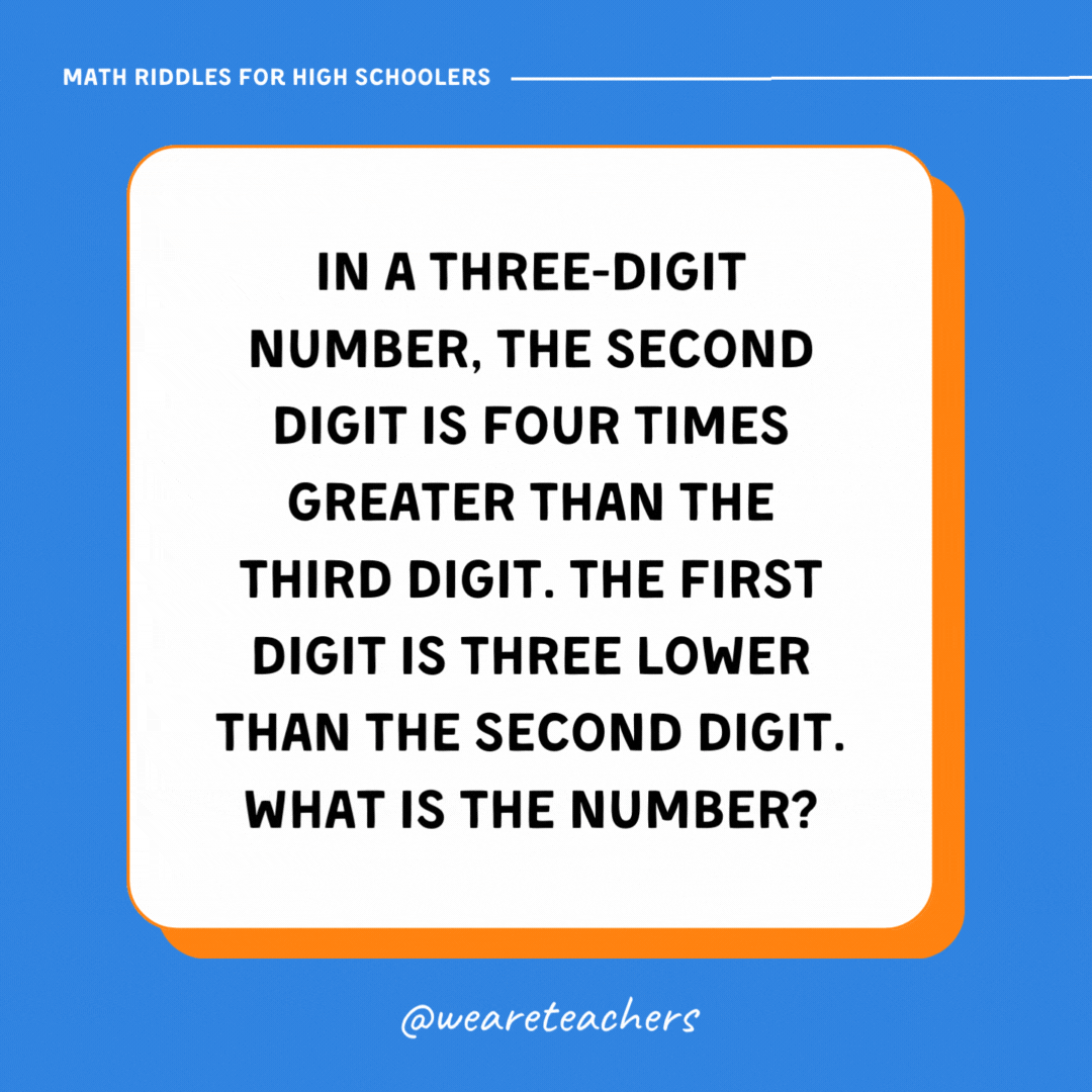 In a three-digit number, the second digit is four times greater than the third digit. The first digit is three lower than the second digit. What is the number? In a three-digit number, the second digit is four times greater than the third digit. The first digit is three lower than the second digit. What is the number?