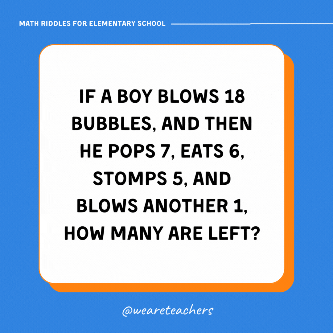 If a boy blows 18 bubbles, and then he pops 7, eats 6, stomps 5, and blows another 1, how many are left? If a boy blows 18 bubbles, and then he pops 7, eats 6, stomps 5, and blows another 1, how many are left?
