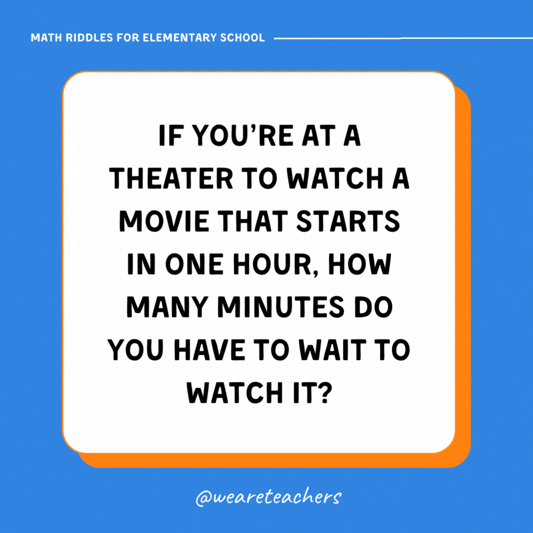 If you’re at a theater to watch a movie that starts in one hour, how many minutes do you have to wait to watch it? If you’re at a theater to watch a movie that starts in one hour, how many minutes do you have to wait to watch it?