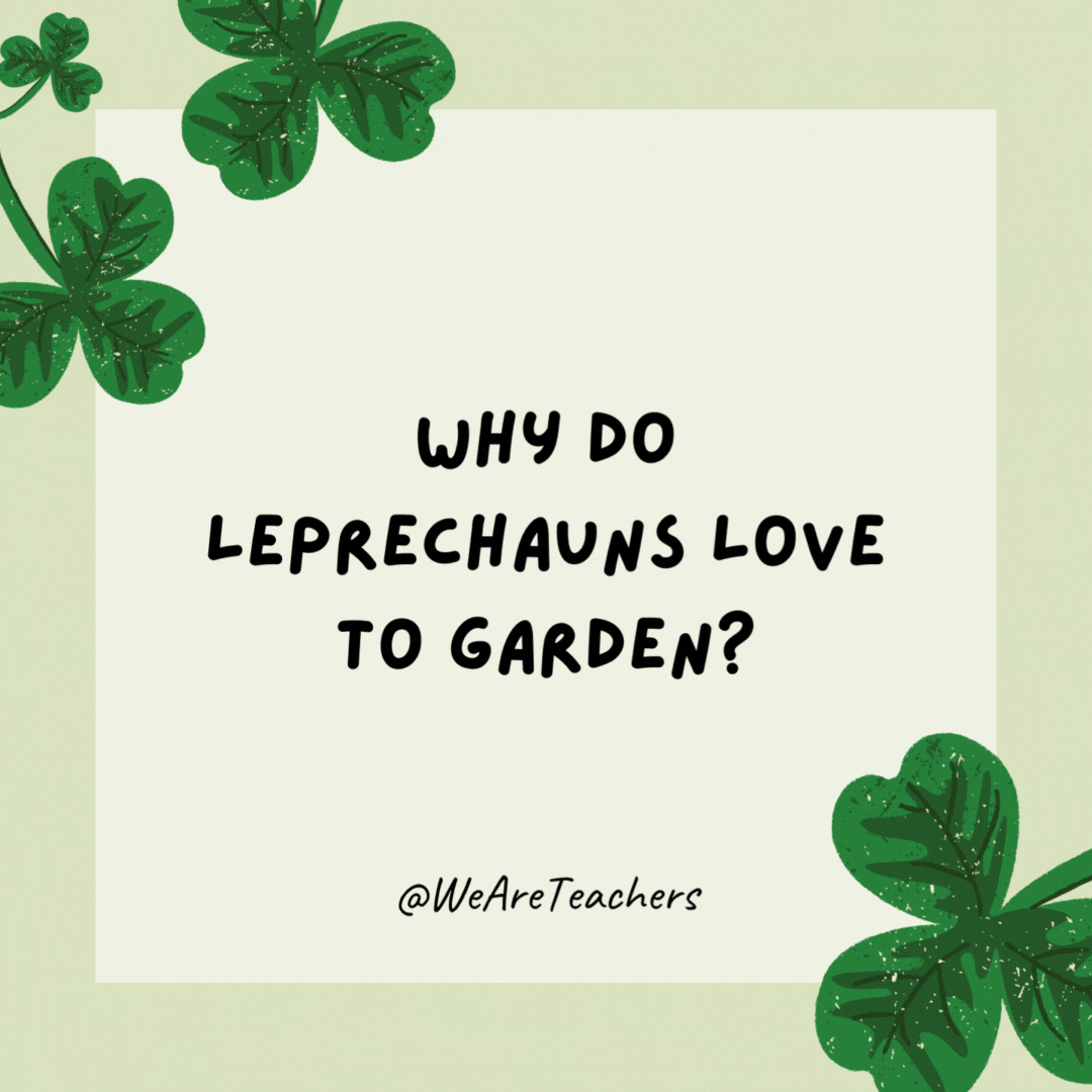 Why do leprechauns bow when the weather’s bad? To make a rain-bow. Why do leprechauns bow when the weather's bad?
To make a rain-bow.