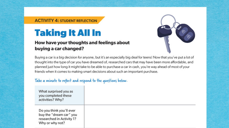 How to Buy Your First Car: Free Financial Literacy Lessons Image of the reflection activity from the How to Buy Your First Car lesson plan bundle