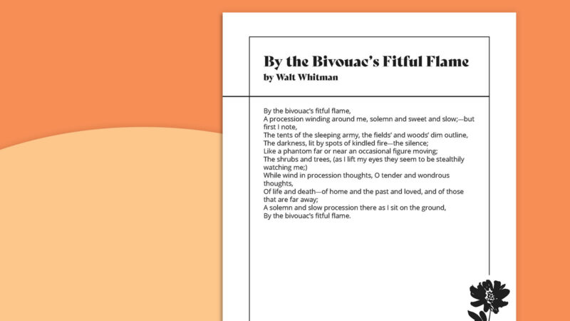Walt Whitman Poems By the Bivouac’s Printable Walt Whitman Poems By the Bivouac's on orange background.