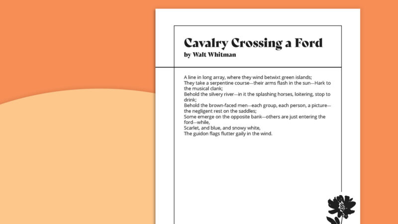 Walt Whitman Poems Cavalry Crossing Printable Walt Whitman Poems Cavalry Crossing on orange background.