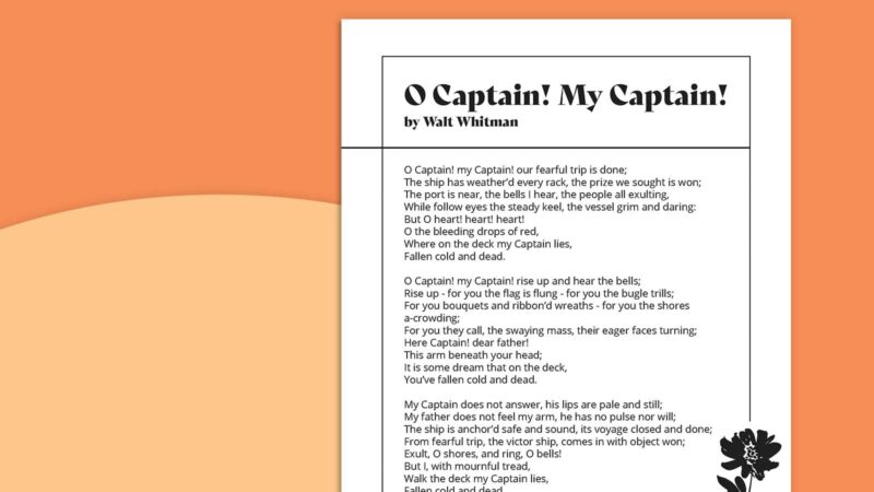 Walt Whitman Poems O Captain Printable Walt Whitman Poems O Captain on orange background