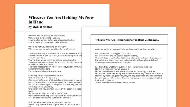 Walt Whitman Poems Whoever You Are Printable Walt Whitman Poems Whoever You Are on orange background.