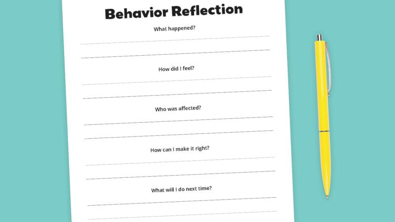 Behavior Reflection Sheet Style 1 Flat lay of behavior reflection sheet