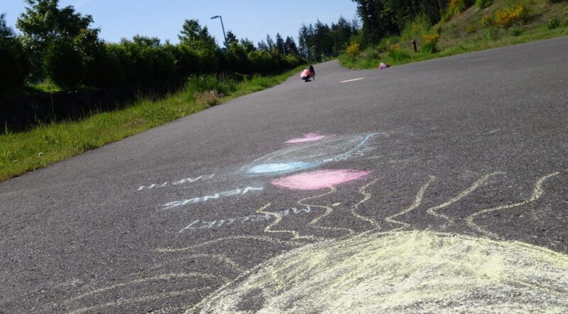 chalksolarsystem The sun and planets have been drawn largely on blacktop.