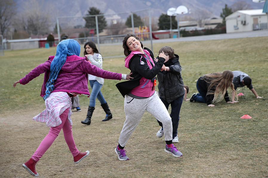 Several students are seen trying to dodge a tagger.