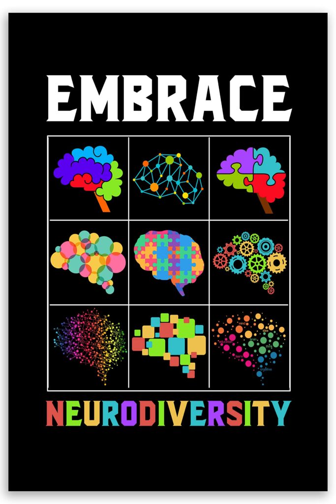 embrace-neurodiversity embrace neurodiversity poster with different pictures of brains