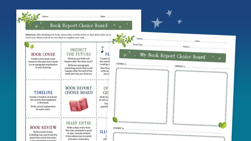 nocturnals-book-report-choice-board book report template choice board worksheets
