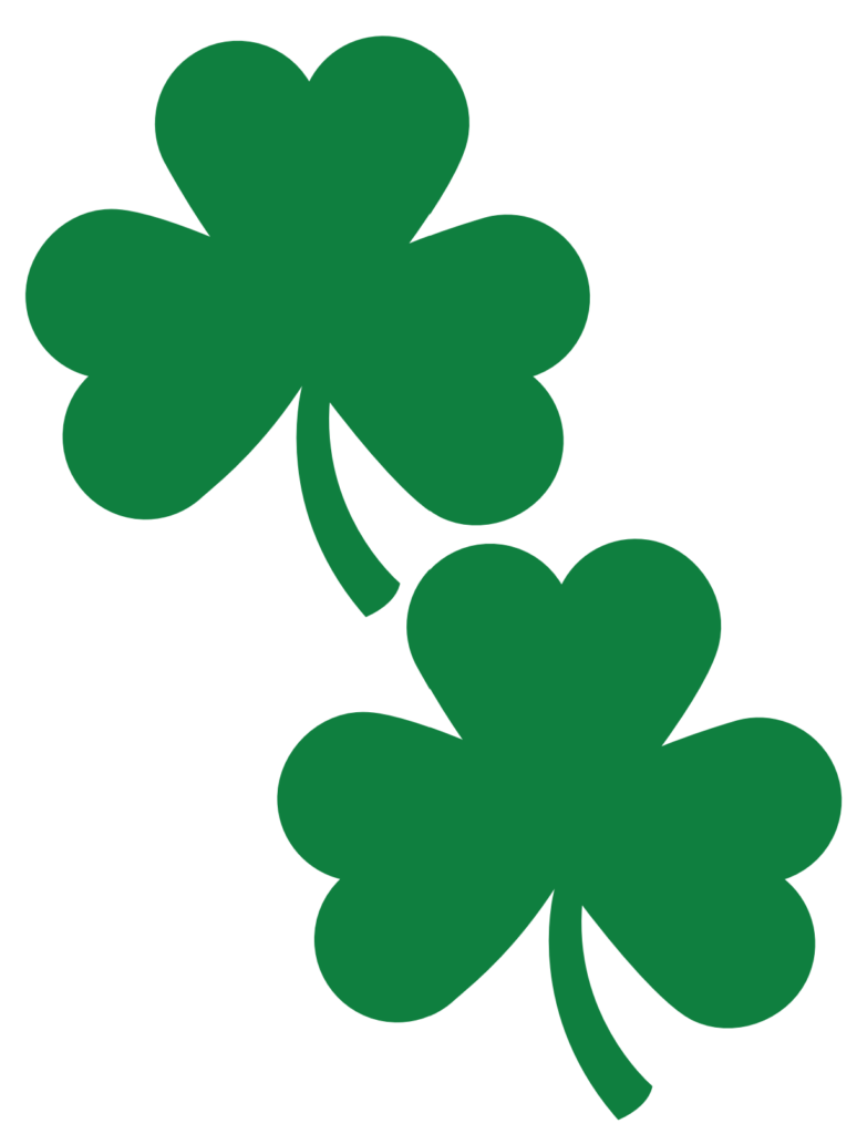 Medium Green Shamrocks Printable Two medium sized green shamrocks on a printable sheet.