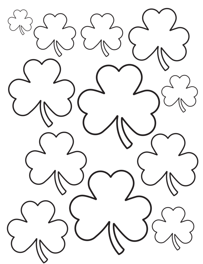 Image 1-22-24 at 1.06 PM (2) Shamrocks of various sizes on a printable sheet.