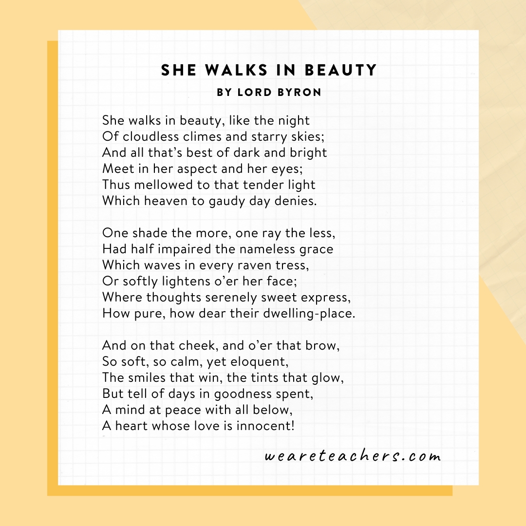 She Walks in Beauty by Lord Byron She Walks in Beauty by Lord Byron