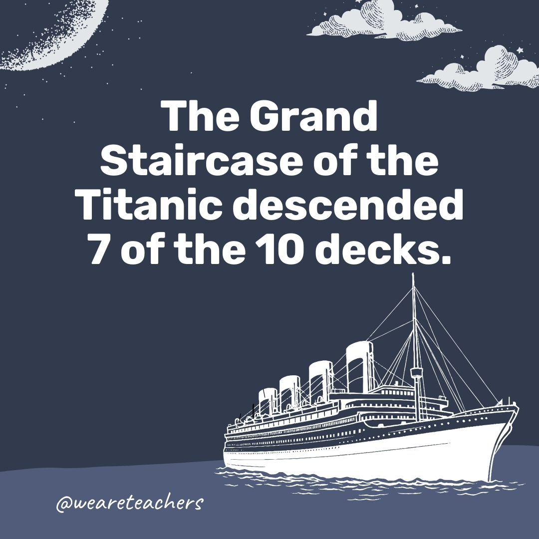 The Grand Staircase of the Titanic descended 7 of the 10 decks. The Grand Staircase of the Titanic descended 7 of the 10 decks.- titanic facts