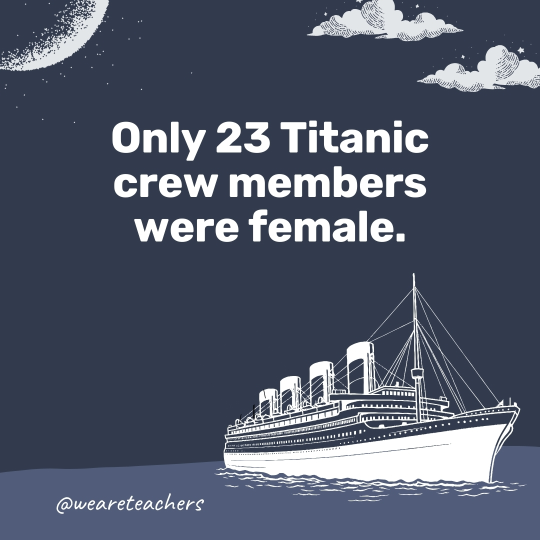 Only 23 Titanic crew members were female. Only 23 Titanic crew members were female.