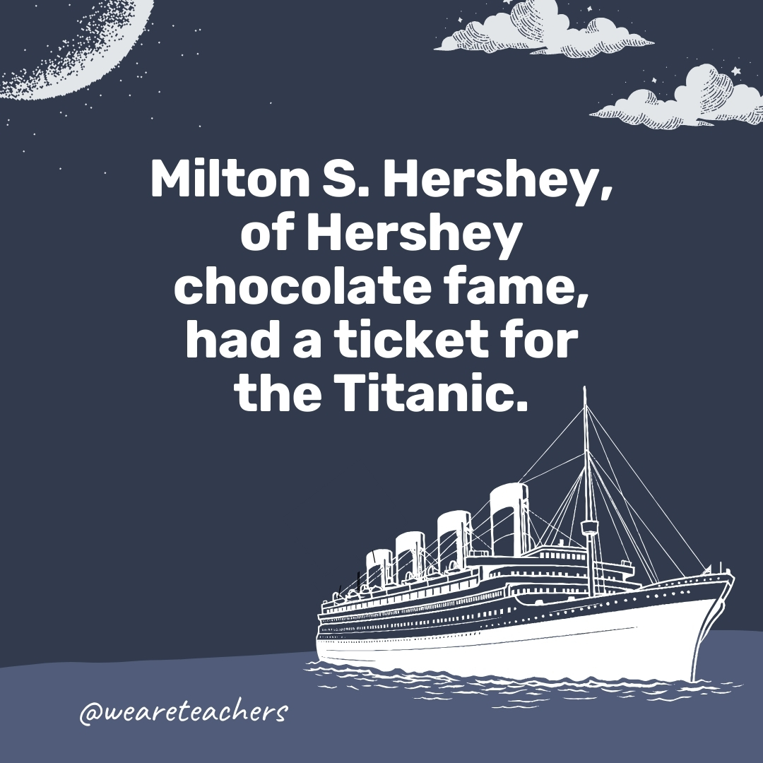 Milton S. Hershey, of Hershey chocolate fame, had a ticket for the Titanic. Milton S. Hershey, of Hershey chocolate fame, had a ticket for the Titanic.- titanic facts