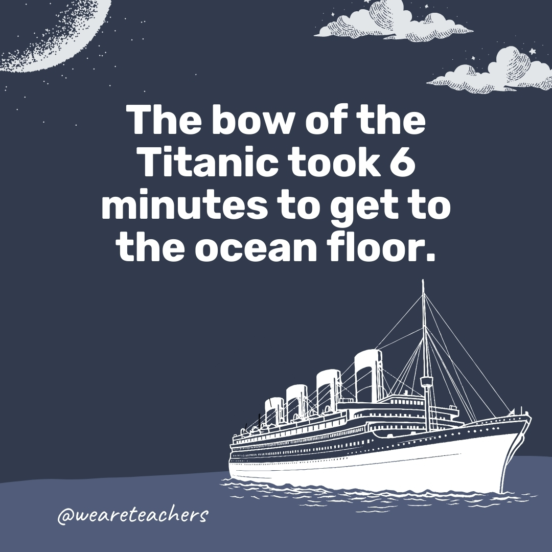 The bow of the Titanic took 6 minutes to get to the ocean floor. The bow of the Titanic took 6 minutes to get to the ocean floor.