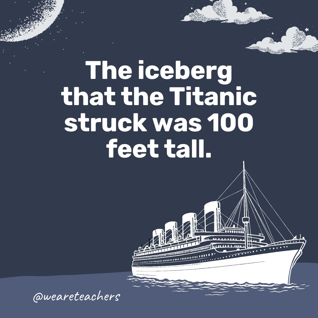 The iceberg that the Titanic struck was 100 feet tall. The iceberg that the Titanic struck was 100 feet tall. - titanic facts