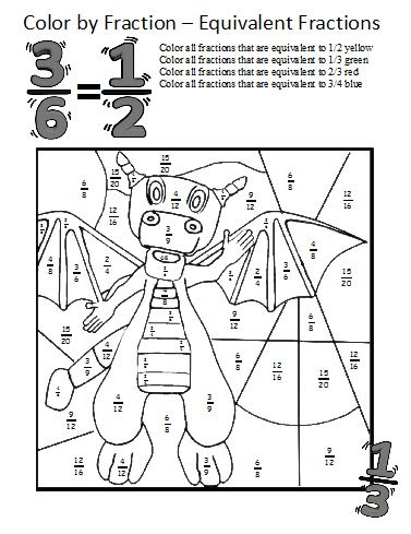 color-by-fraction a picture of a dragon for students to color in
