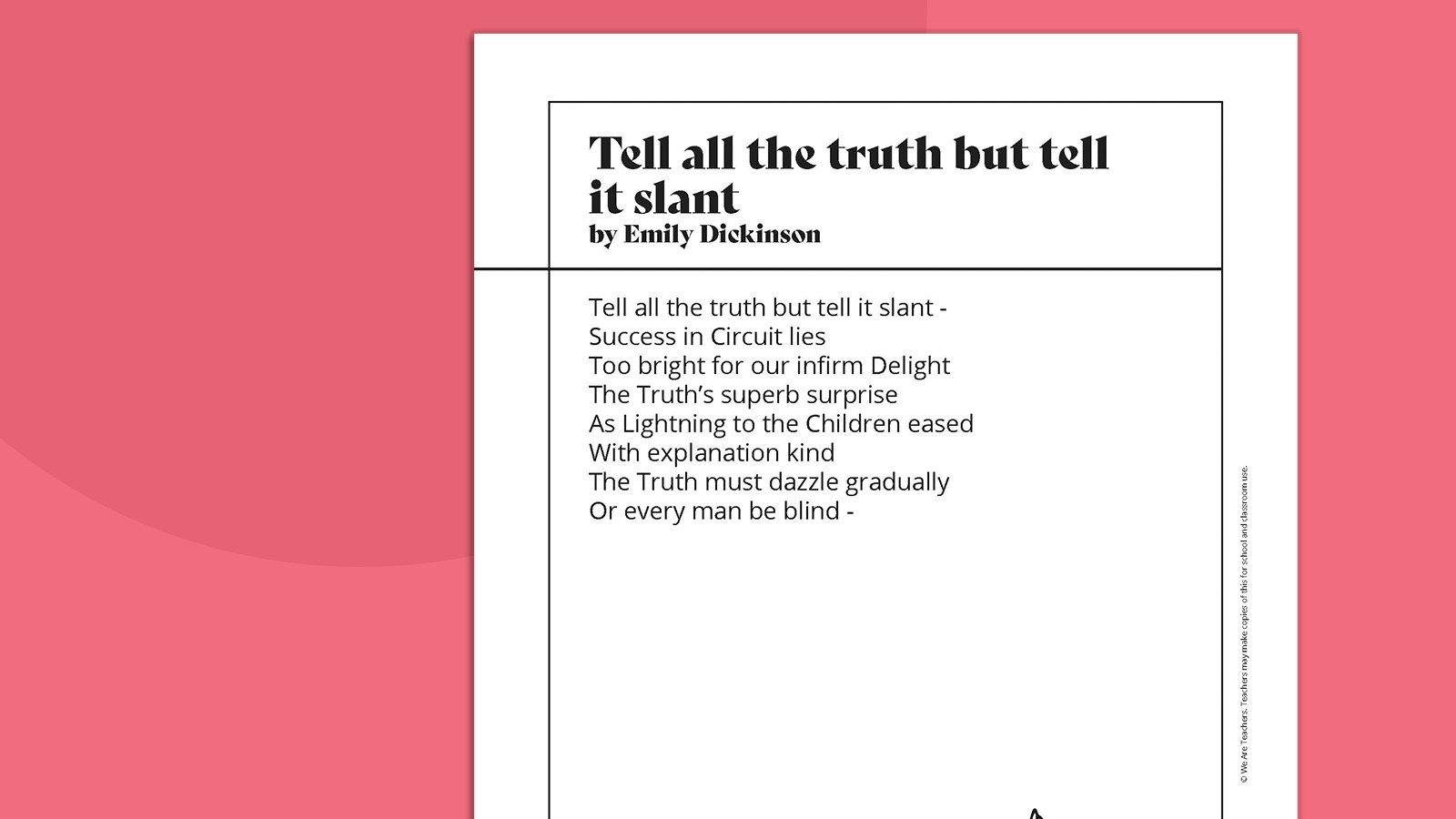 Emily Dickinson Poems 2 Tell all the truth but tell it slant