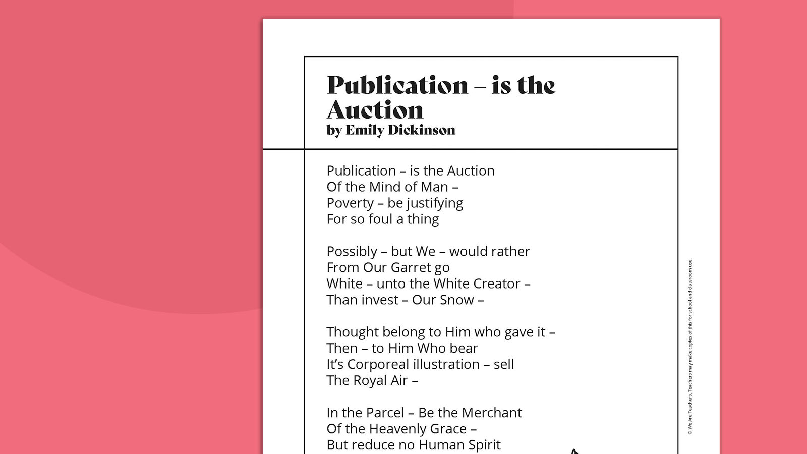 Emily Dickinson Poems 4 Publication—is the Auction