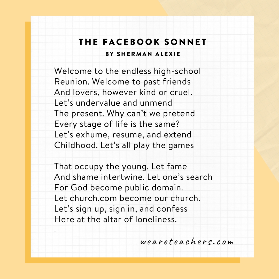 Famous Poems 4 The Facebook Sonnet by Sherman Alexie.