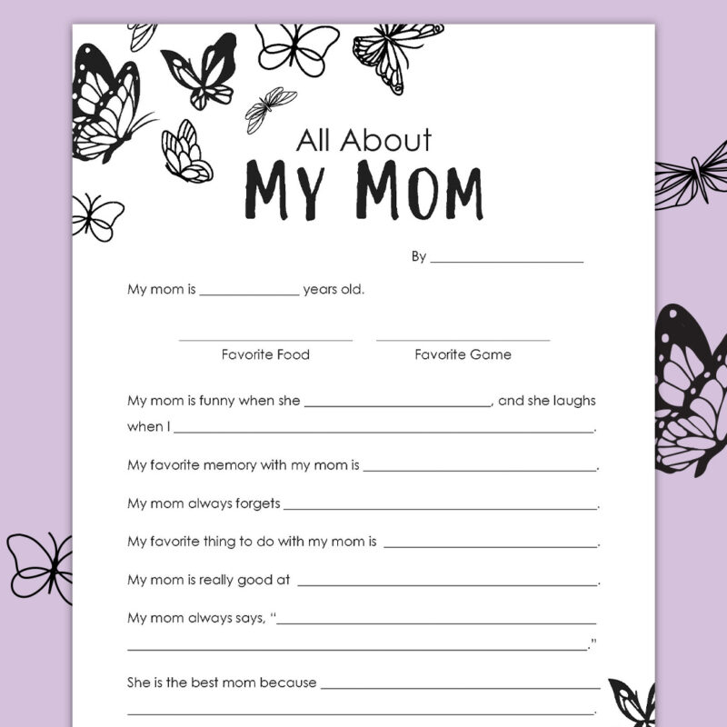 Mothers Day Printable mother's day questionnaire image all about my mom with questions
