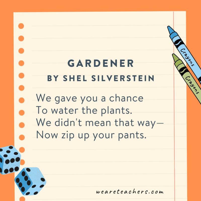 Kindergarten Grade Poems Gardener by Shel Silverstein