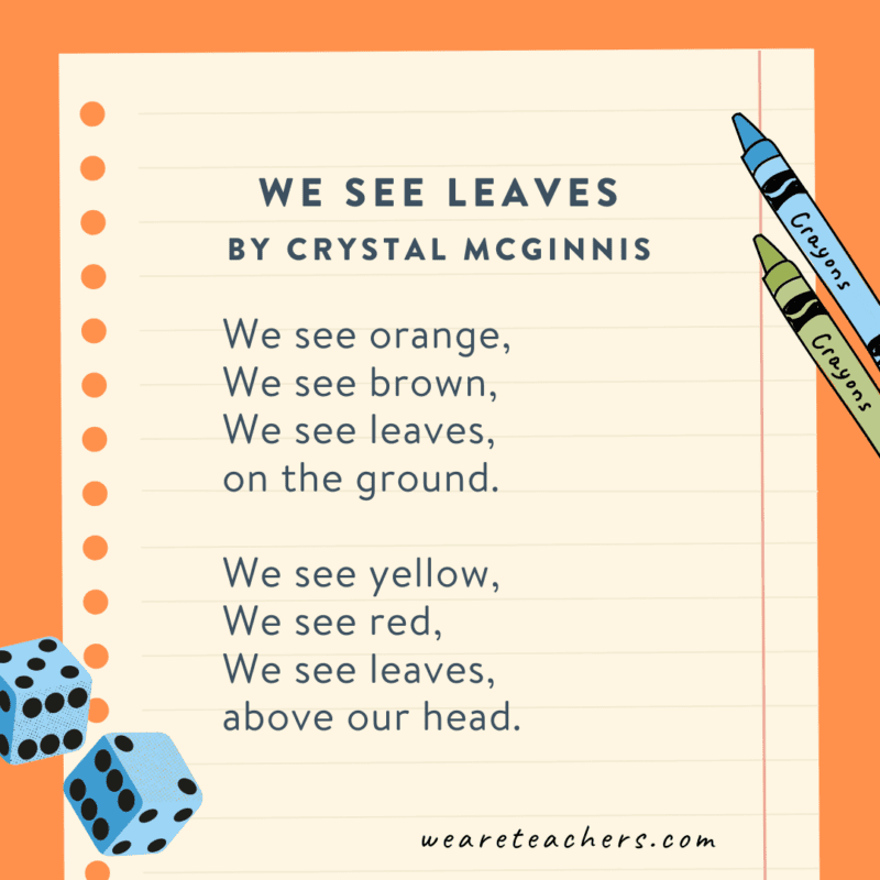 Kindergarten Grade Poems We See Leaves by Crystal McGinnis.