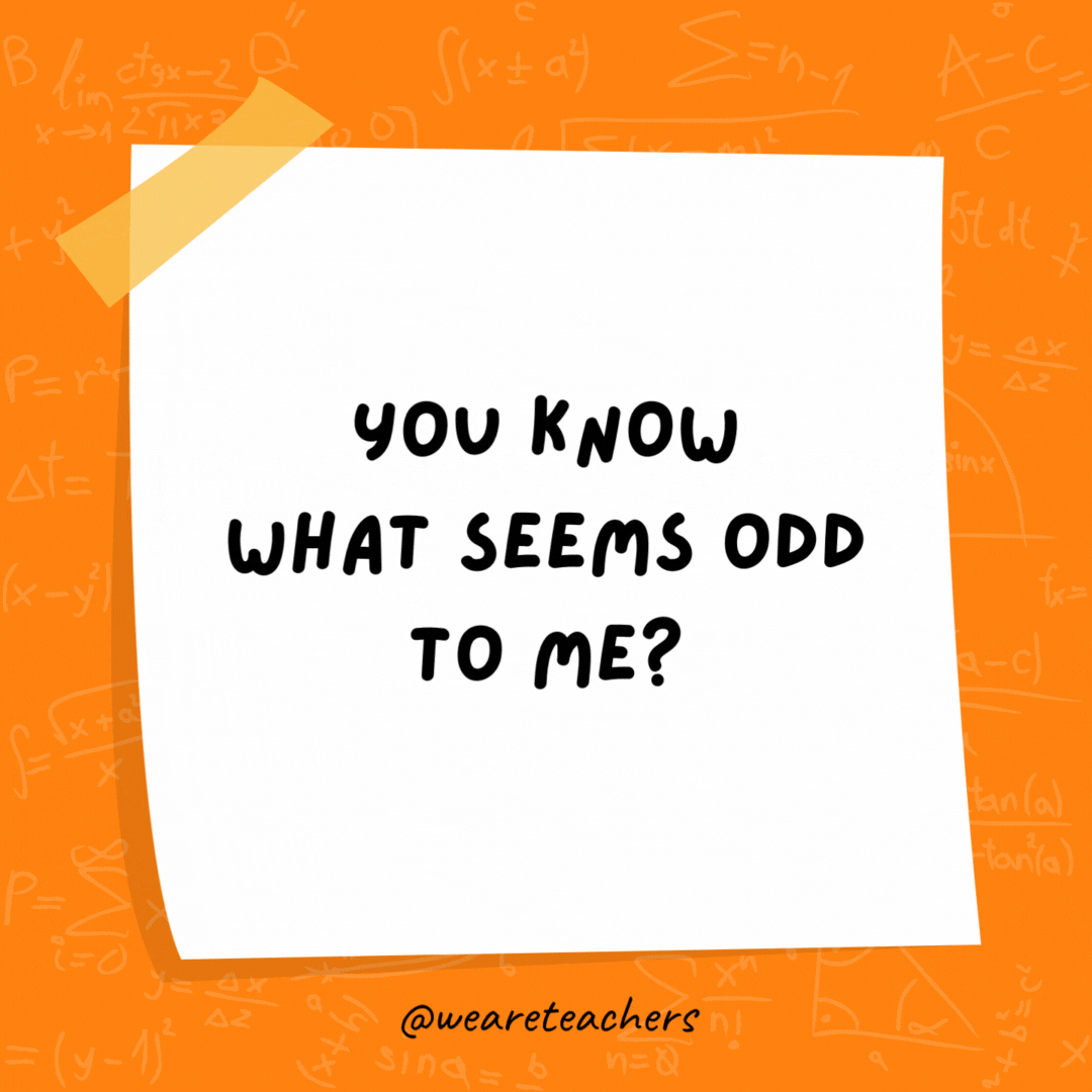 You know what seems odd to me? Numbers that can’t be divided by two. You know what seems odd to me? Numbers that can't be divided by two.