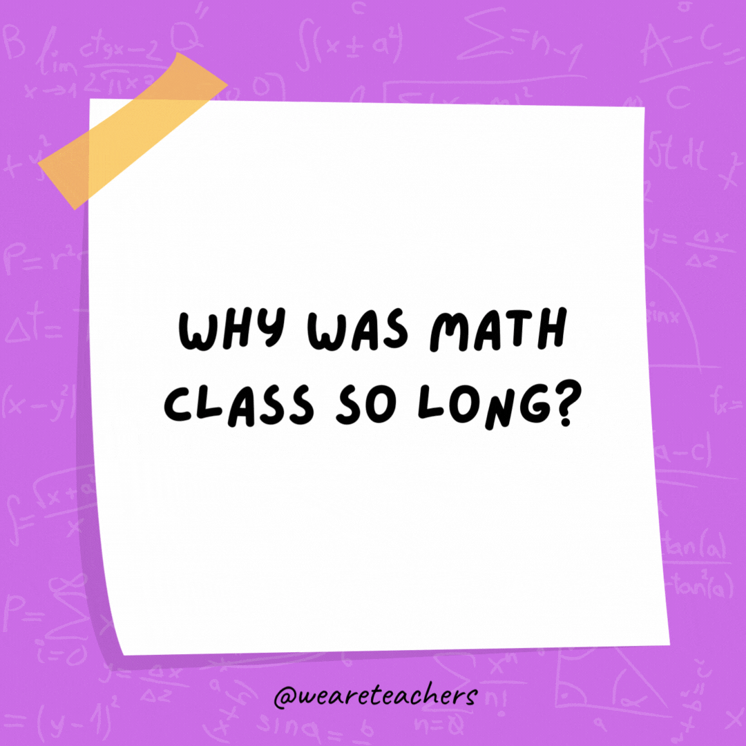 Why was math class so long? The teacher kept going off on a tangent. Why was math class so long? The teacher kept going off on a tangent.- math jokes
