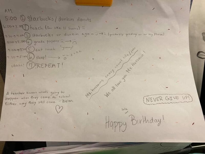 Teacher Thank You Hands down, that quote about teachers coming even though they know what to expect really hit me hard at the time. It was better than a gift