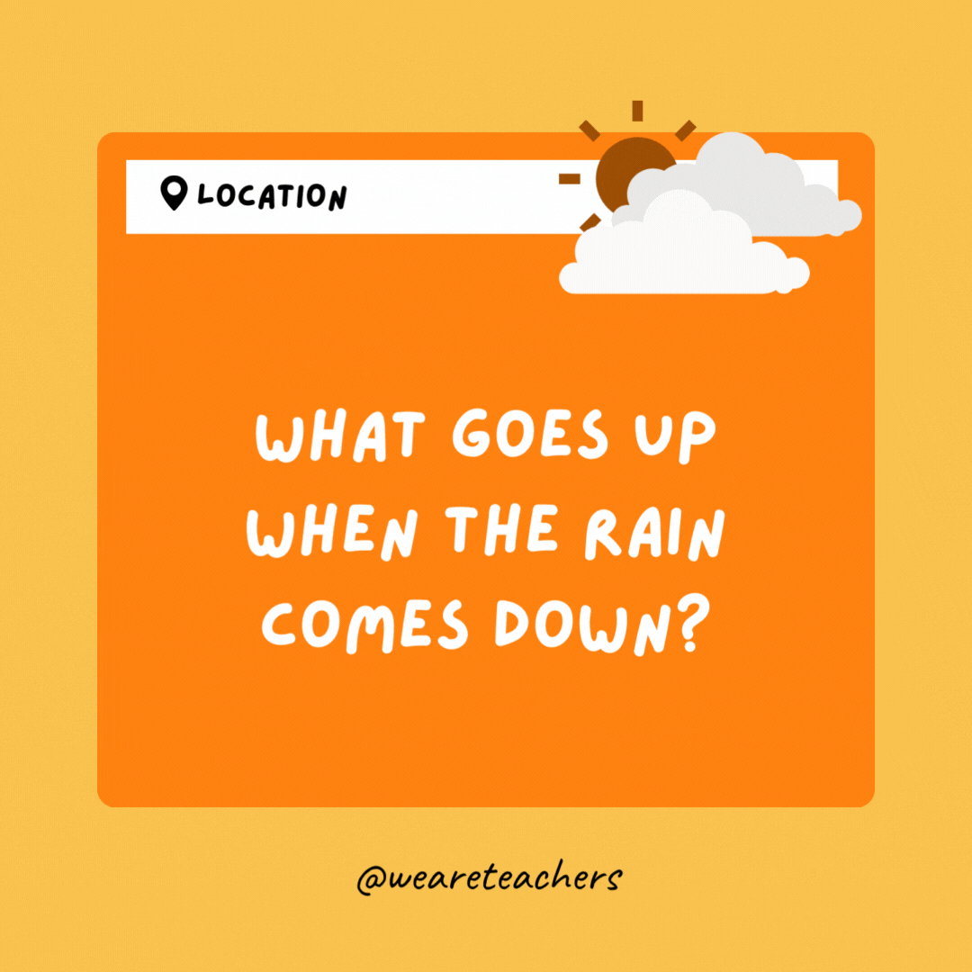 What goes up when the rain comes down? An umbrella.