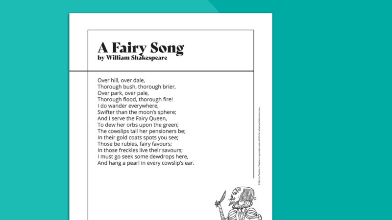 A Fairy Song by William Shakespeare Printable poem called A Fairy Song by William Shakespeare on teal background.