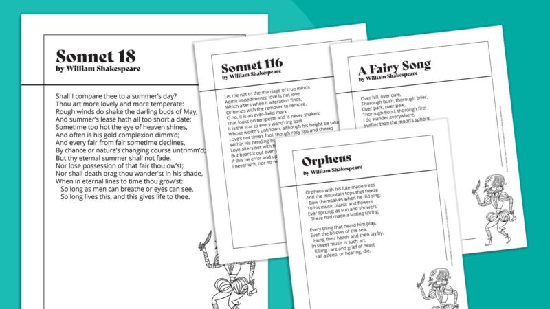 William Shakespeare Poems Collage of printable William Shakespeare poems