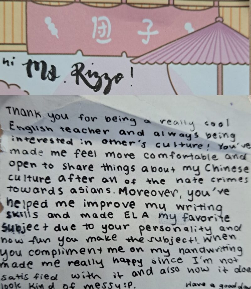 Thank You Note from Chinese Students Thank you to note to teacher written by a Chinese student.