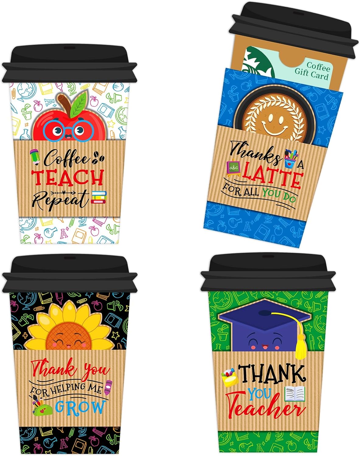 Paper coffee-shaped gift card holders with punny thank-you messages