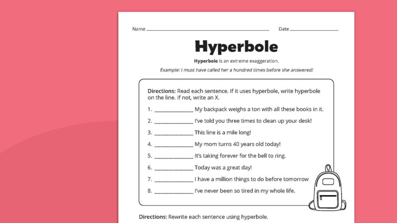Hyperbole Worksheet Flat lay of hyperbole worksheet