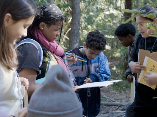 Kids Journaling Outside Kids writing in journals outside