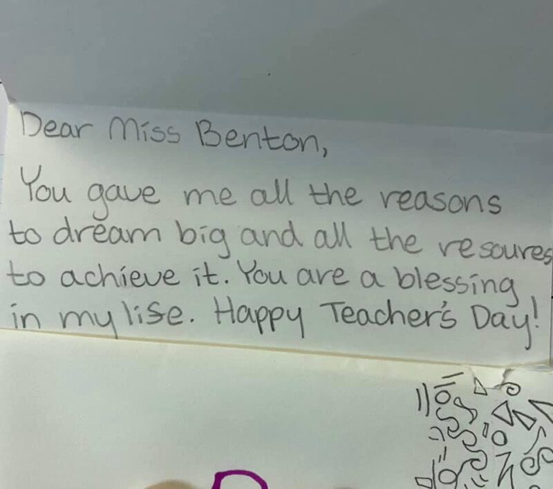Teacher Appreciation Note