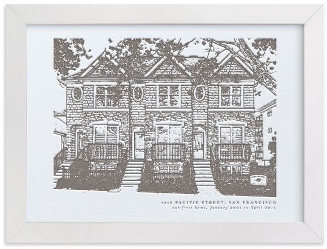 Sketched portrait of a building framed in white (Teacher Retirement Gifts)