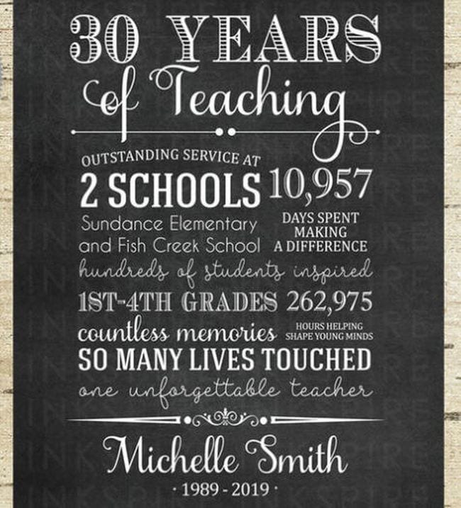 Teacher retirement gift sign with personalized details