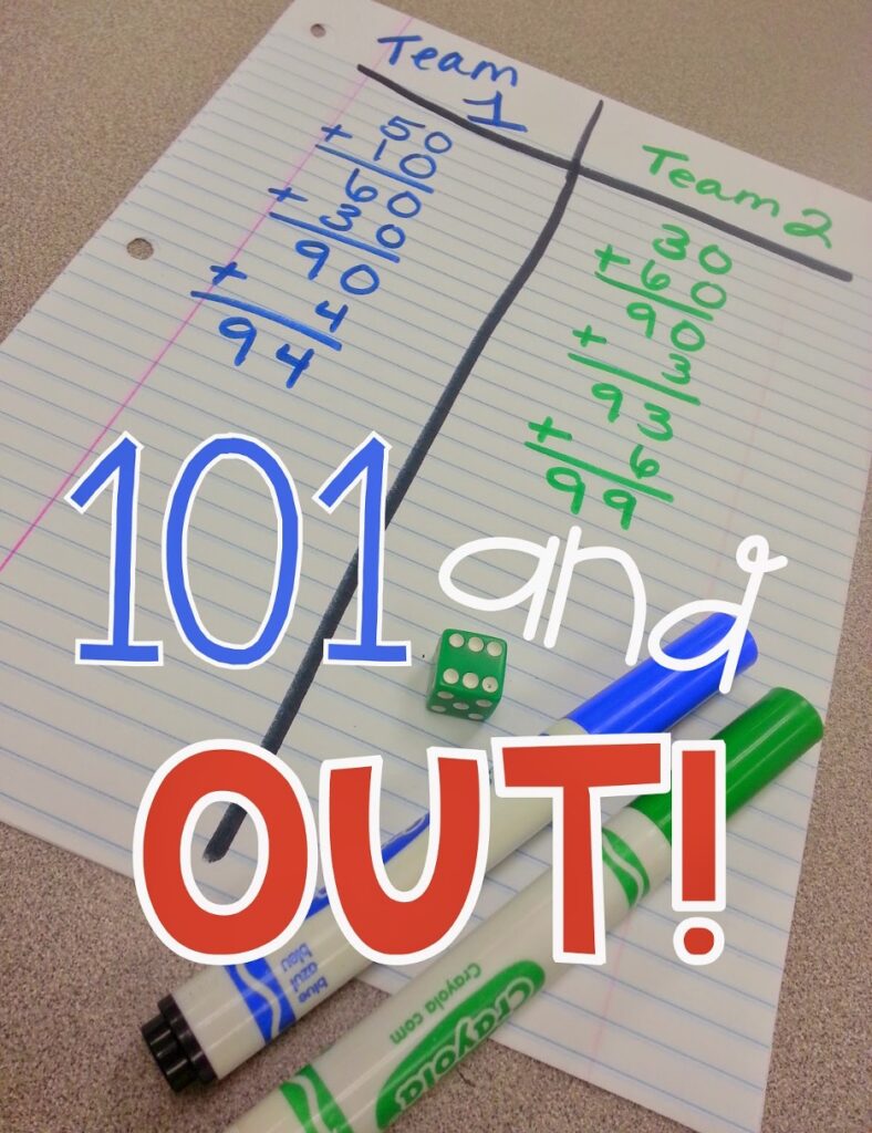 101-and-out paper with two columns and answers to math problems and text 101 and out