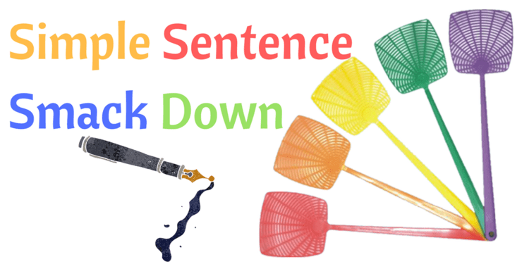 Simple Sentence Smackdown Grammar Games Five rainbow hued plastic flyswatters fanned out next to the title Simple Sentence Smack Down