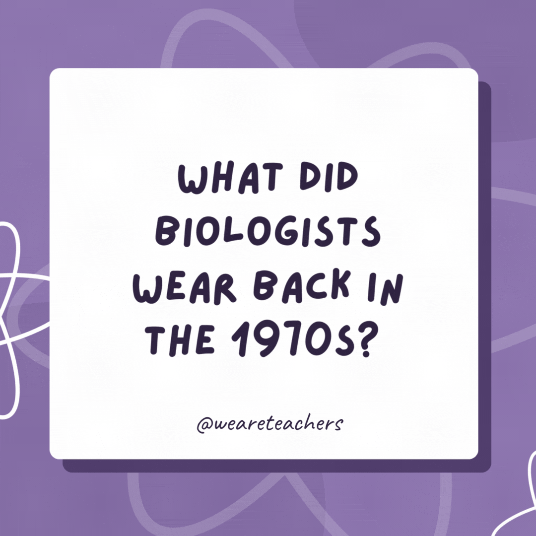 What did biologists wear back in the 1970s? Bell-bottom genes! What did biologists wear back in the 1970s?
Bell-bottom genes!
